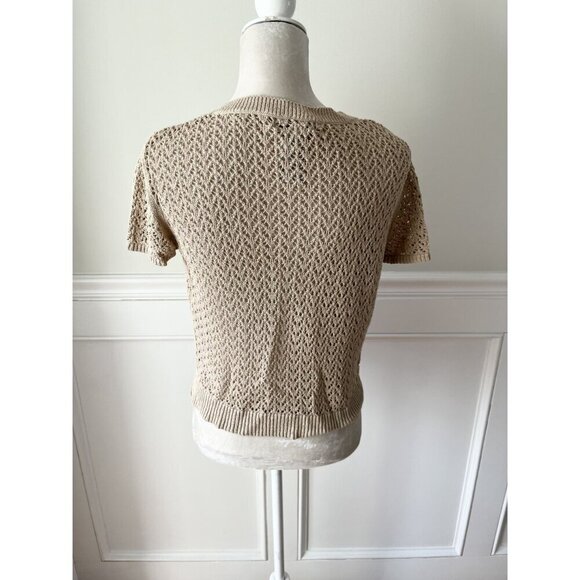 White Stag Tan Open-Knit Cropped Cardigan Sweater With Single Clasp Closure S - Picture 3 of 3